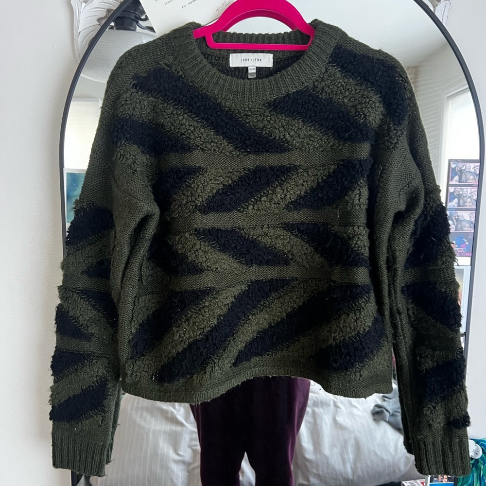 John + Jenn Olive Green and Black Sweater